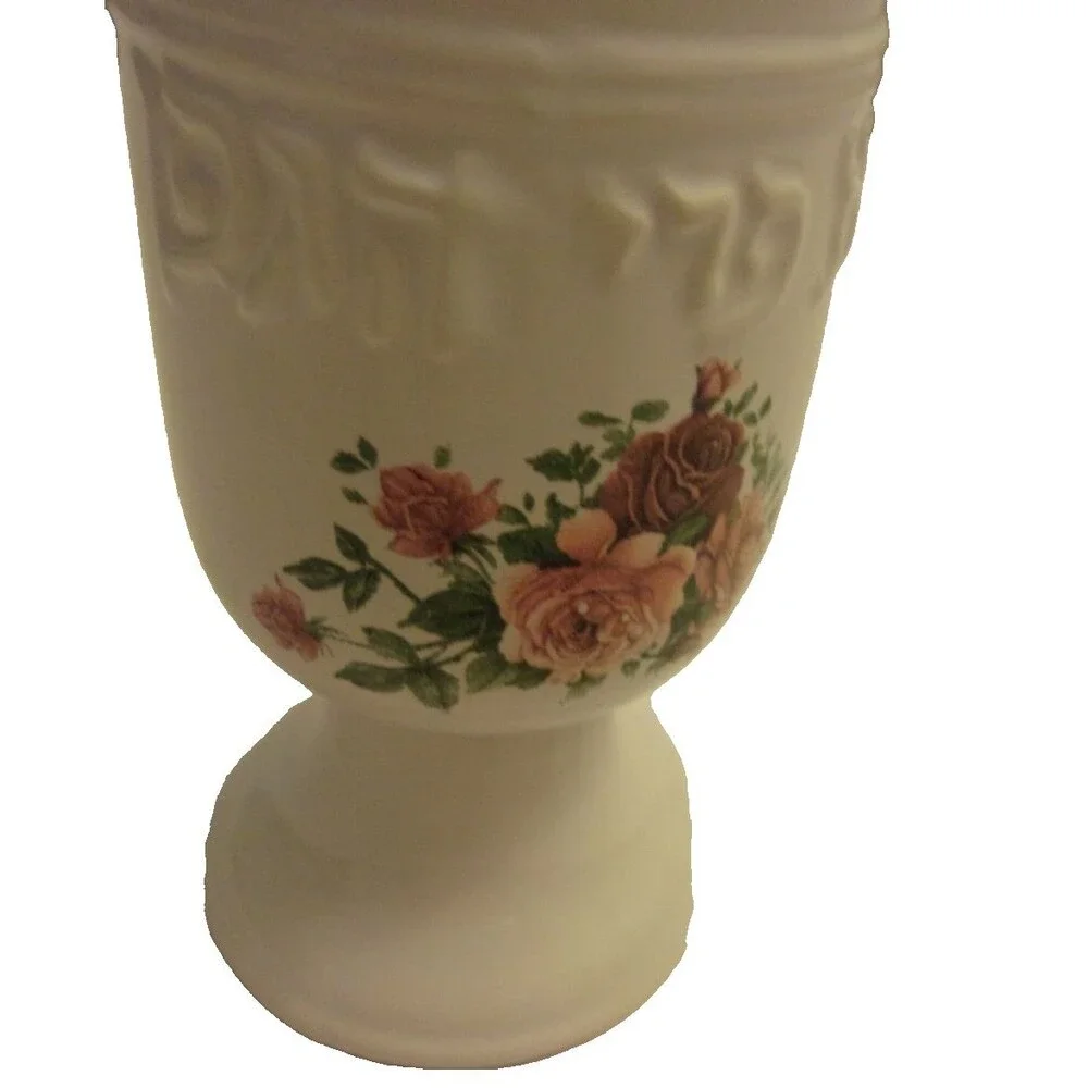 Ceramic Kiddish Shabbos Cup Floral Design W/ Matcing Plate Chaoan Jisi Ceramics